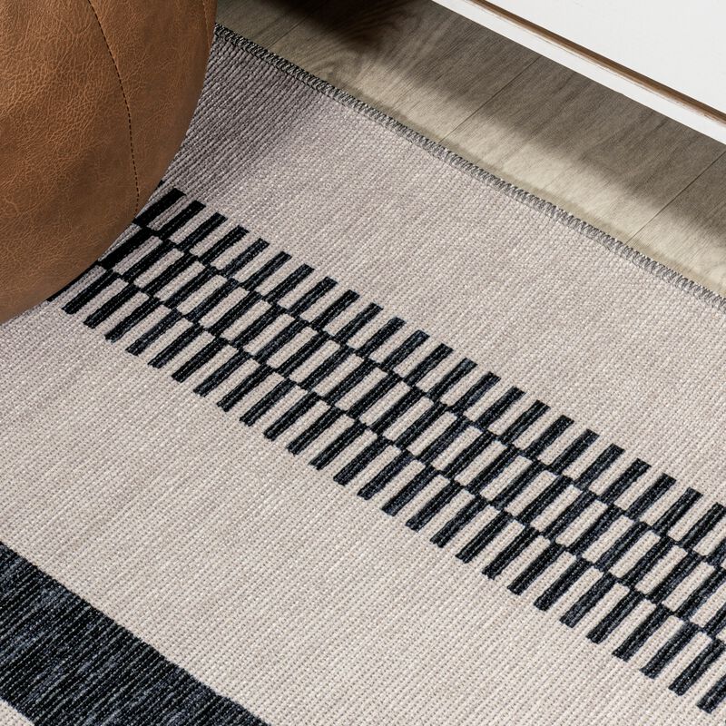 Vichy Geometric Striped Machine Washable Area Rug