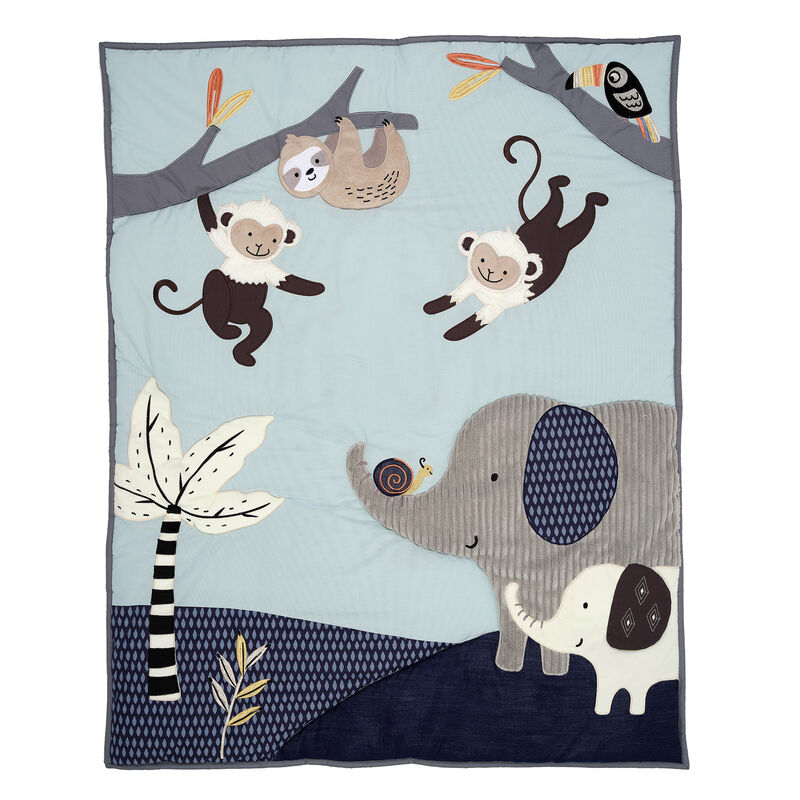 Lambs & Ivy Jungle Party 3-Piece Elephant/Monkey Baby Crib Bedding Set