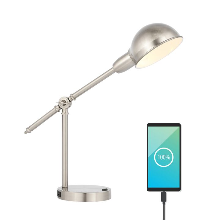Curtis Vintage Industrial Iron Adjustable Dome Shade LED Task Lamp with USB Charging Port