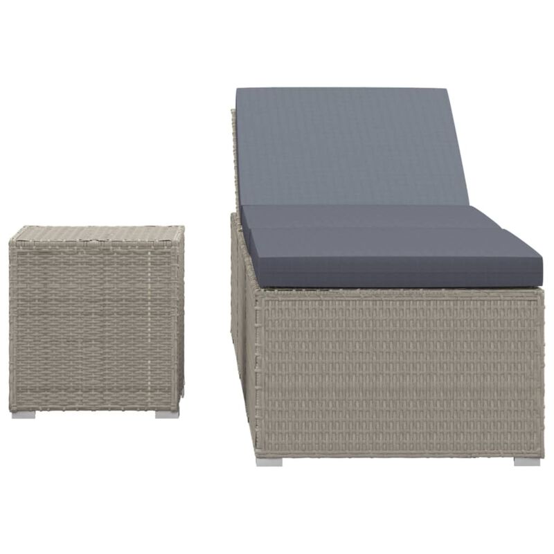 vidaXL Poly Rattan Sun Lounger with Cushion and Tea Table - Weather-Resistant Patio Furniture - Comfortable Outdoor Lounger in Gray - Perfect for Poolside, Balcony and Garden.