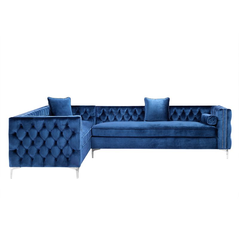 Inspired Home Clarinda Velvet Left Facing Corner Sectional Sofa
