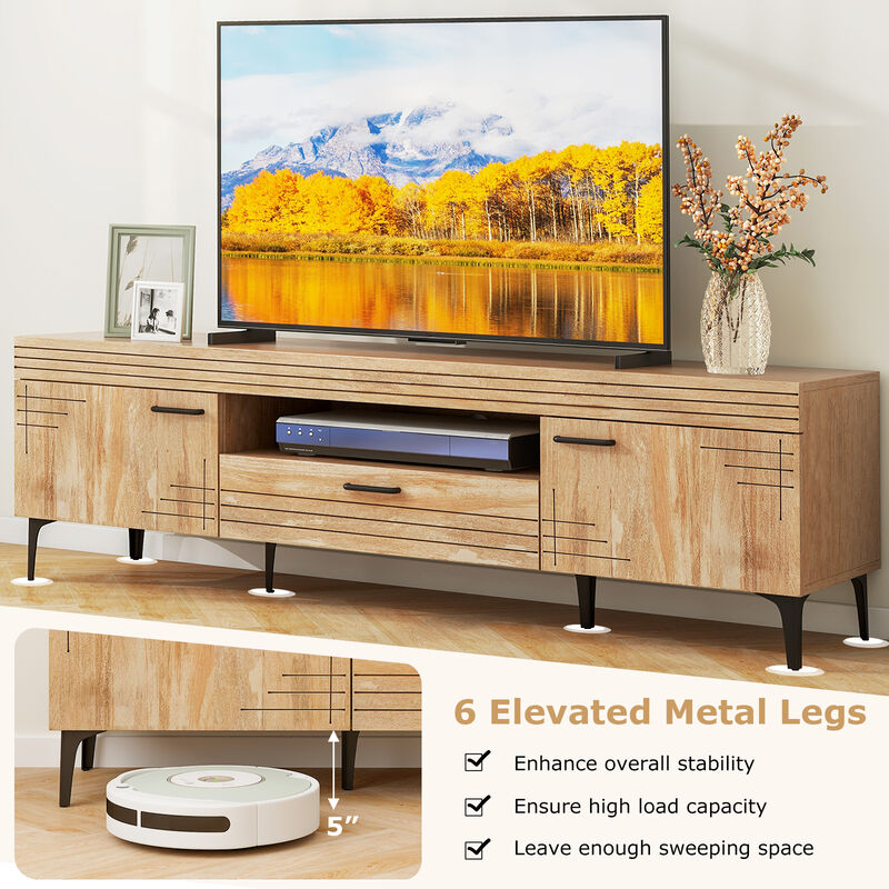 TV Stand with 2 Cabinets and Storage Drawer for Flat Screen TVs and Media Organization