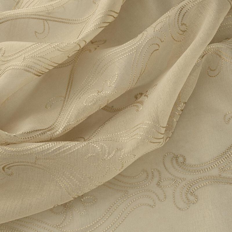 RT Designers Collection Pearl 2 Pieces 1.5" Rod Pocket Damask Embroidery Metallic Doily 36" x 84" Taupe