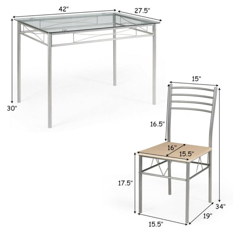 Hivvago 5 Pieces Dining Set Glass Table and 4 Chairs