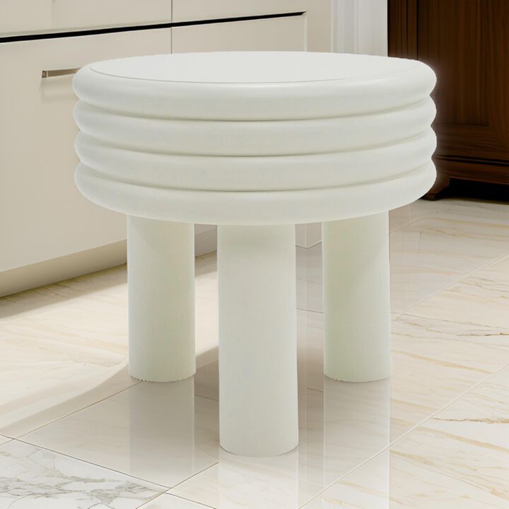 Cid Finley 20 Inch Side End Table, Round Tiered Design, White Gloss Wood - Benzara