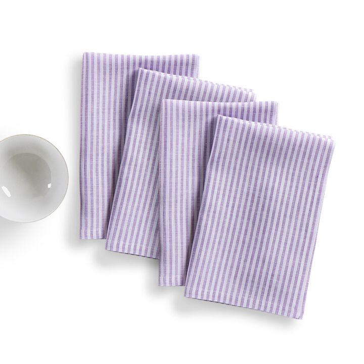 Solino Home 100% Pure Linen Cloth Napkins 20 x 20 Inch Set of 4 Dinner Napkins | Narrow Stripe