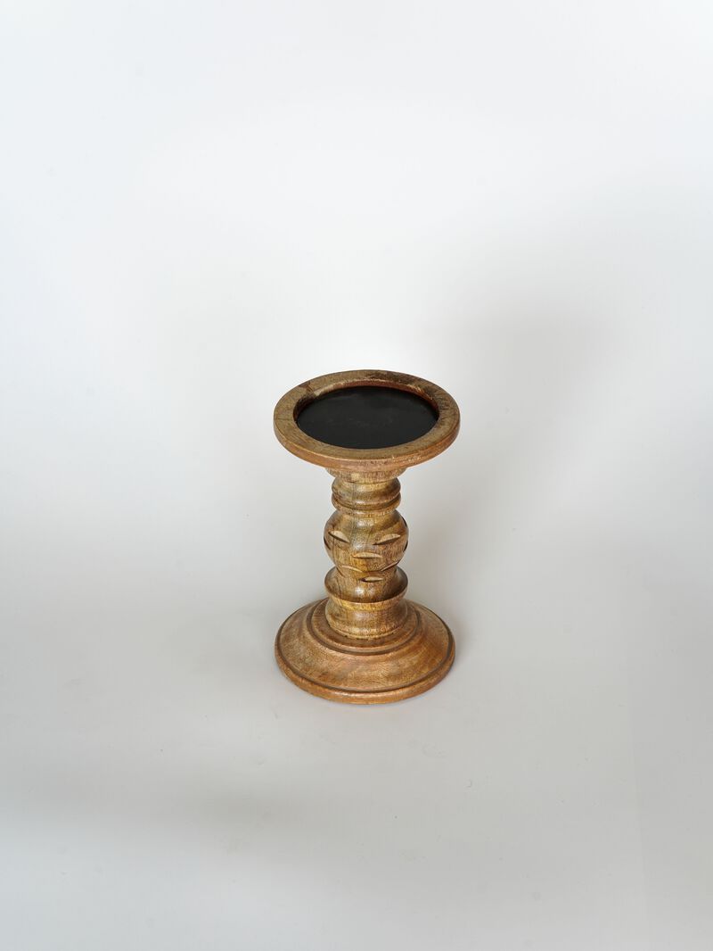BBH Homes Traditional Medium Burnt Eco-friendly Handmade Mango Wood Set Of One 6" Pillar Candle Holder