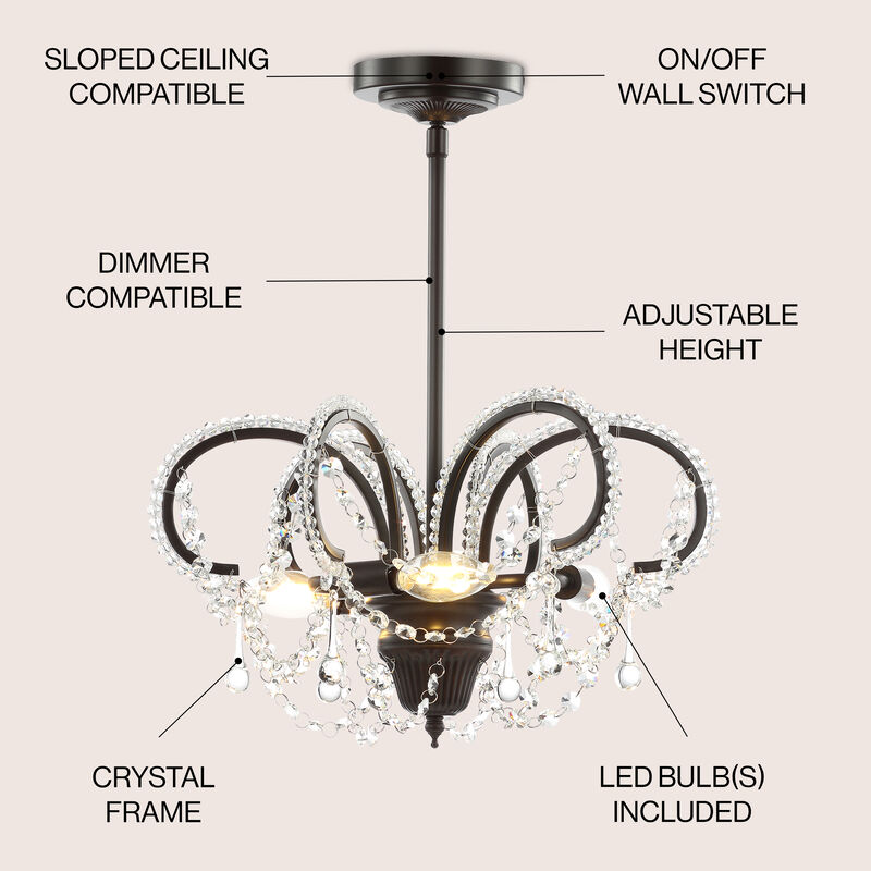 Caroline Metal/Crystal LED Adjustable Chandelier