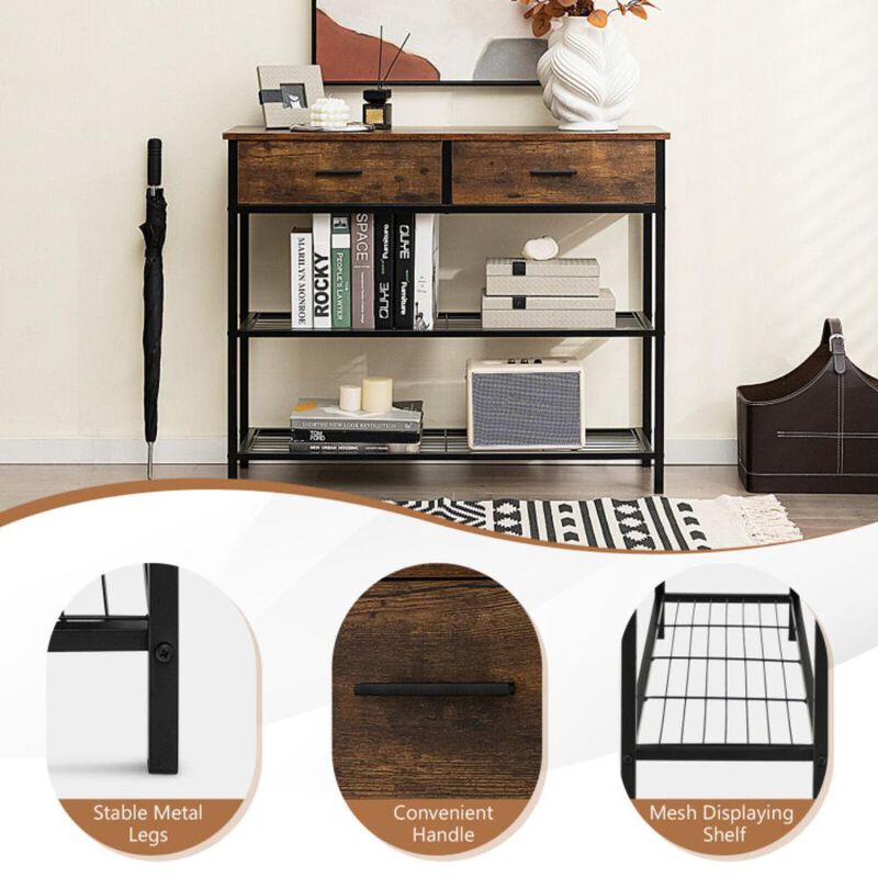 Hivvago 39.5 Inch Entryway Table with 2 Drawers and 2-Tier Shelves