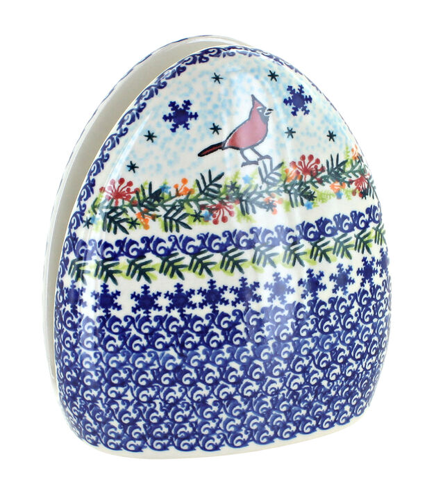 Blue Rose Polish Pottery Winter Cardinal Napkin Holder
