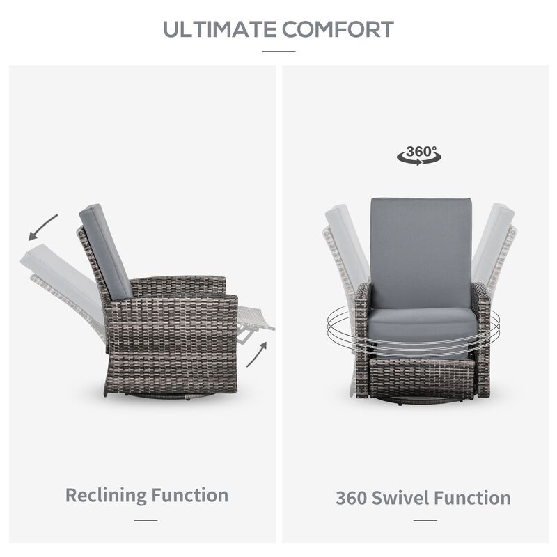 Grey Outdoor Relaxer: Patio Wicker Recliner Swivel Chair with Footrest