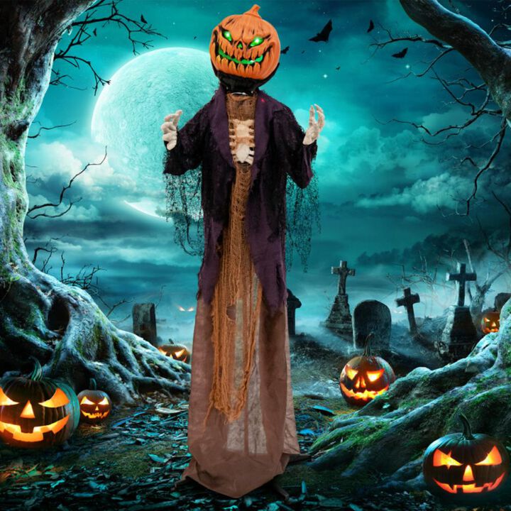 Hivvago 5.6 Feet Halloween Animated Standing Pumpkin Scarecrow
