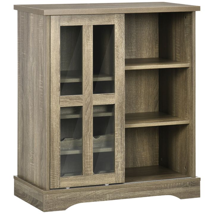 Gray Dining Storage: Sideboard Buffet with Wine Racks & Sliding Glass Door