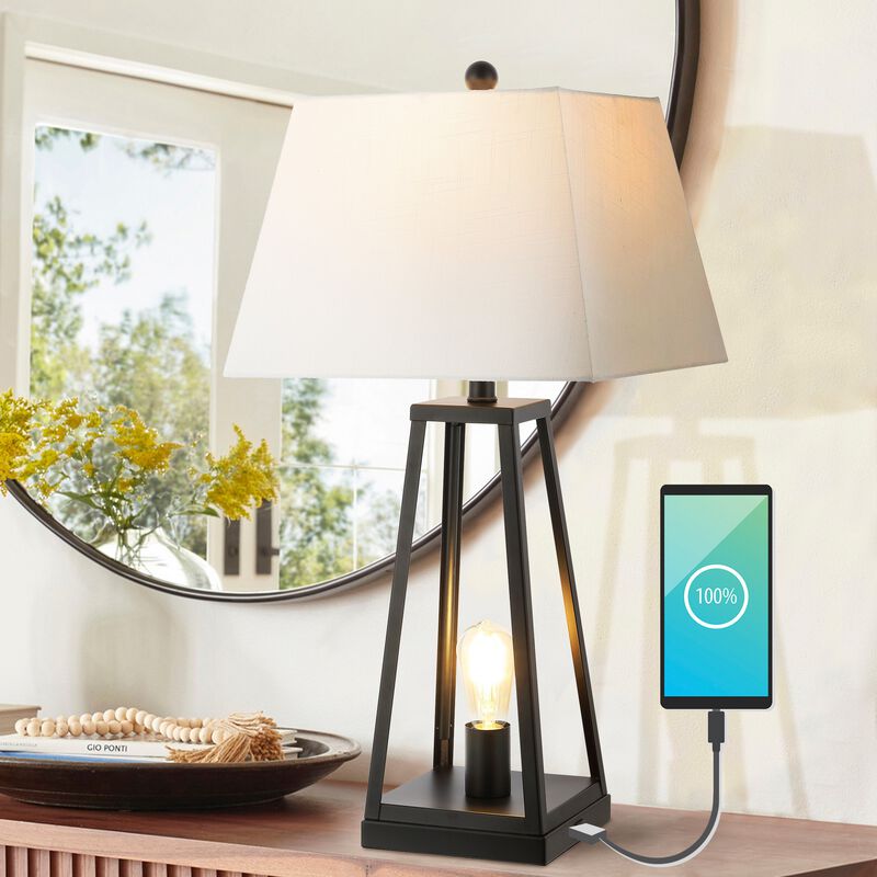 Waylon Classic Industrial Iron Nightlight LED Table Lamp with USB Charging Port
