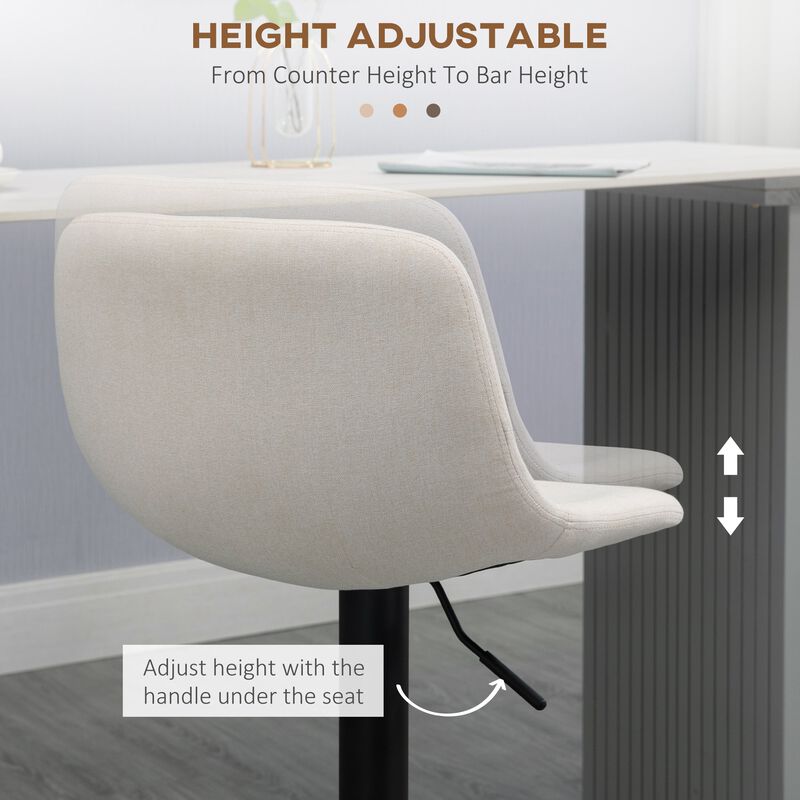 Cream White Bar Chairs: Set of 4 Adjustable Swivel Padded Stools
