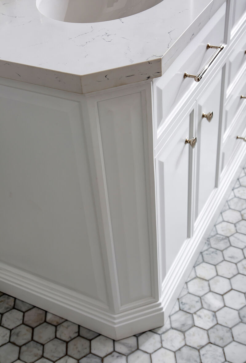 Palace 72 In. Double Sink Carrara Quartz Countertop Bath Vanity in Pure White with Polished Nickel (PVD) Hardware