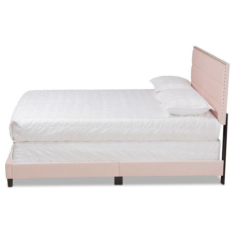 Baxton Studio Tamira Glam Light Pink Velvet Fabric Upholstered Queen Size Panel Bed