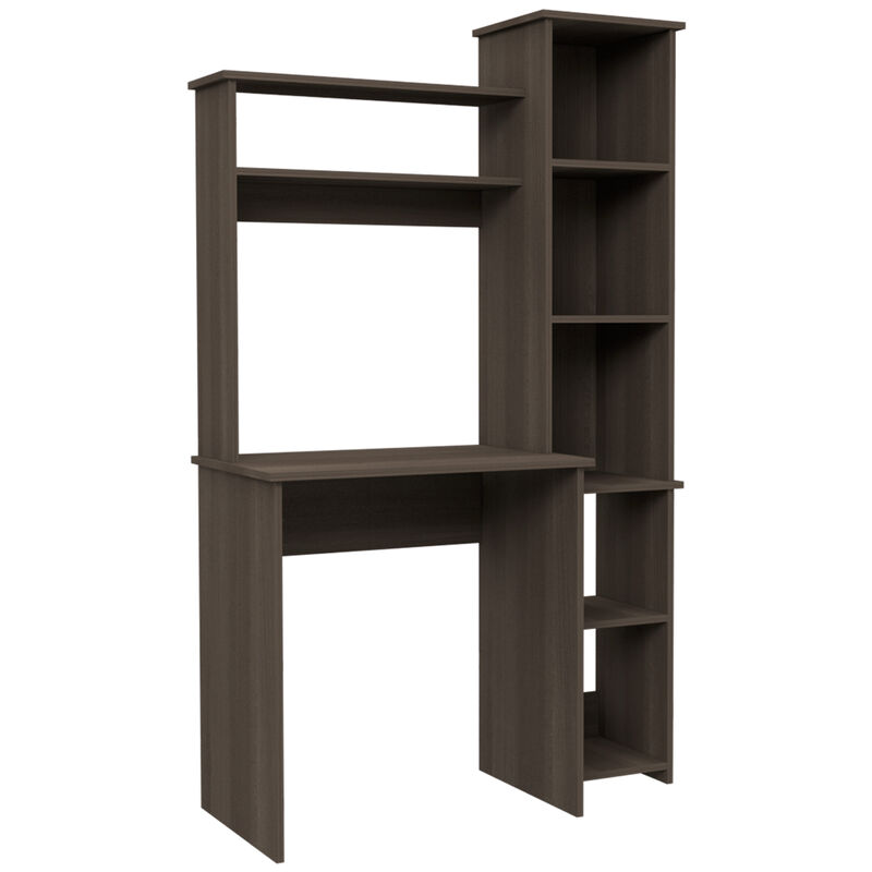 DEPOT E-SHOP Aramis Desk, Five Shelves, Two Superior Shelves, Smokey Oak