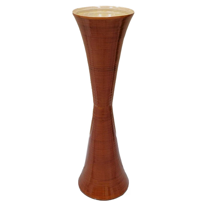 Decorative Modern Bamboo Display Floor Vase Hourglass Shape, 27 Inch Natural