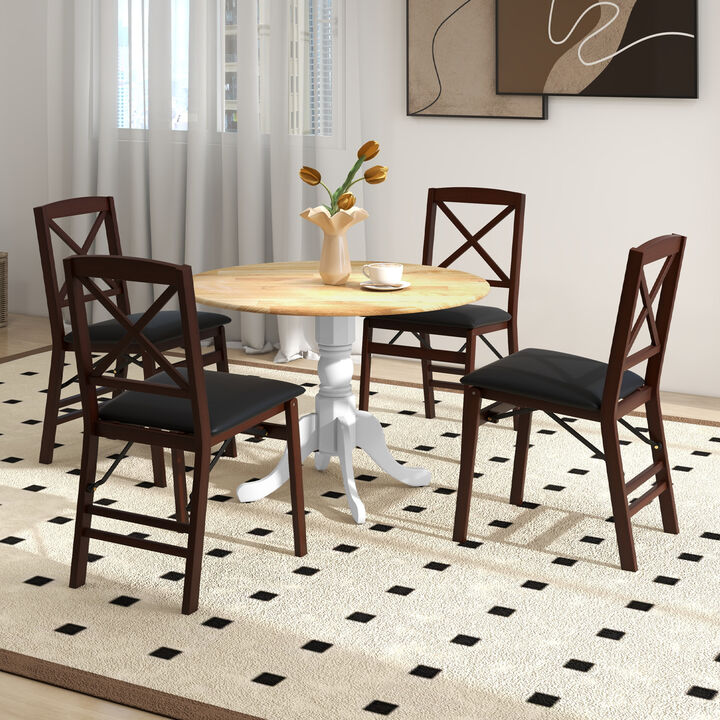 Wooden Dining Table with Round Tabletop and Curved Trestle Legs