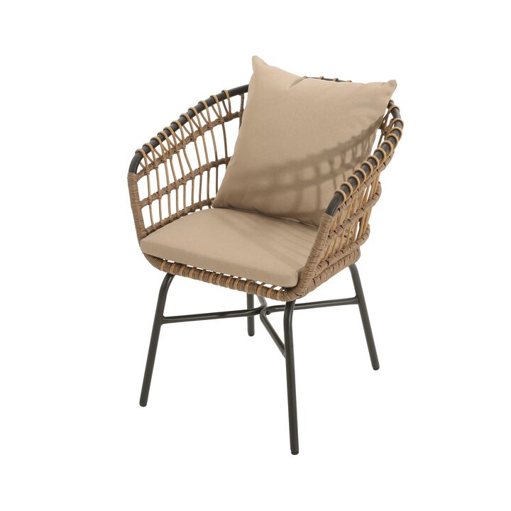 Wey Outdoor Side Chair Set of 2, Handwoven Rattan Curved Back, Black - Benzara