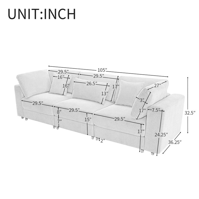 Merax Modern 3 Seater Sofa with 5 Pillows