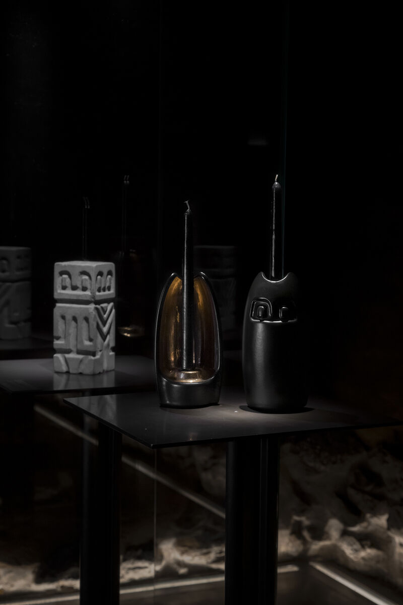 ABSOLUTO Decorative Ceramic Candleholder in Black Glaze with Gold Luster Details, by ANDEAN, In Stock