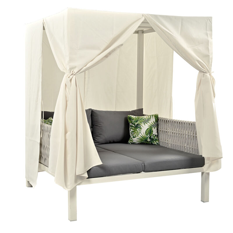 Merax Outdoor Patio Sunbed with Curtains