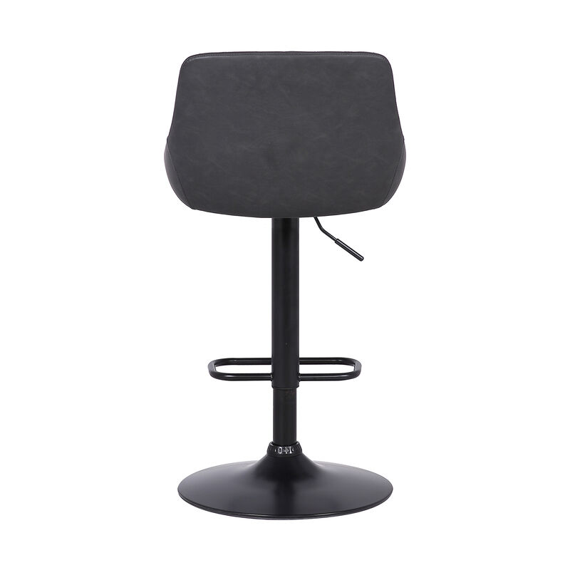 Anibal Adjustable Height Swivel Grey Faux Leather and Black Metal Bar Stool