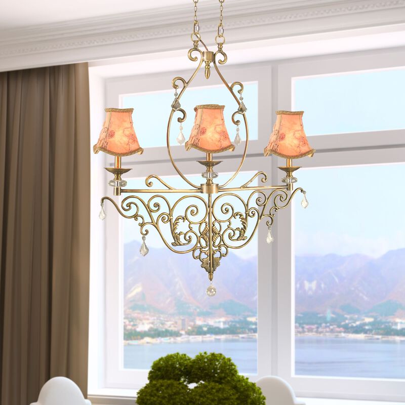 35" Gold and Orange Contemporary 3-Light Chandelier