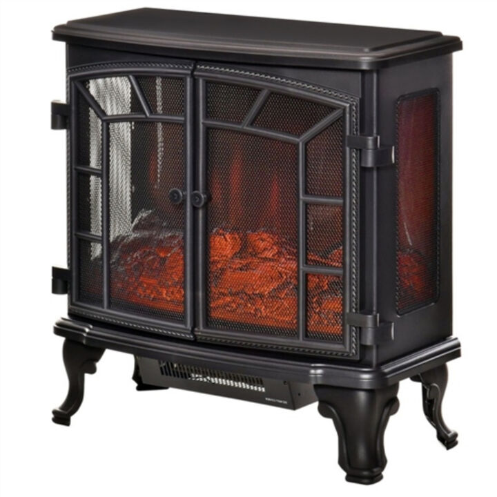 Modern Electric Fireplace Heater – Realistic LED Log Flames, Remote Control & Adjustable Temperature