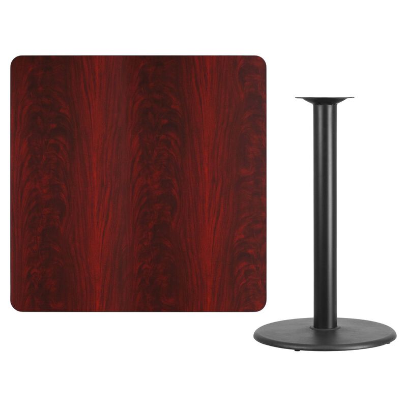 Flash Furniture 42'' Square Natural Laminate Table Top with 24'' Round Bar Height Table Base