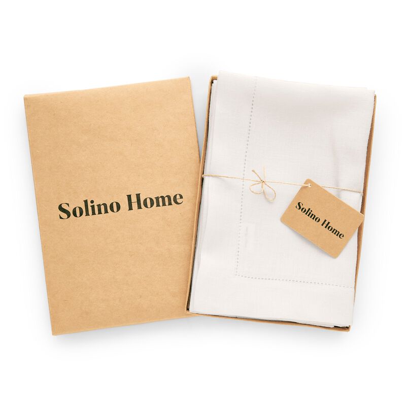 Solino Home 100% Pure Linen Dinner Napkins 20 x 20 Inch Set of 6 | Sonoma Hemstitch
