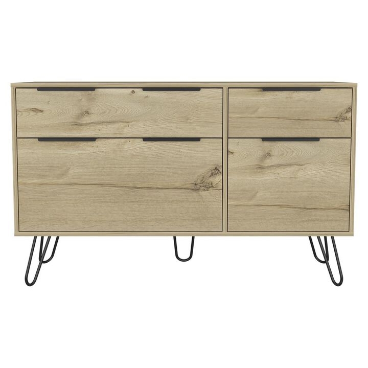 DEPOT E-SHOP Aster Double Dresser-Four Drawers,Countertop, Four Steel Legs-Light Oak, For Bathroom