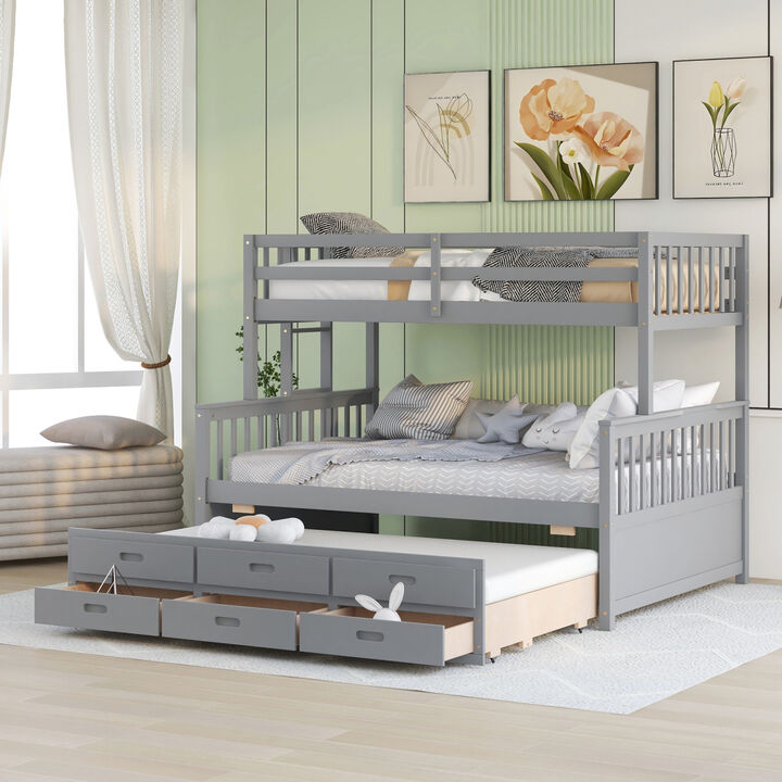 Twin-Over-Full Bunk Bed With Twin Size Trundle, Separable Bunk Bed With Drawers For Bedroom