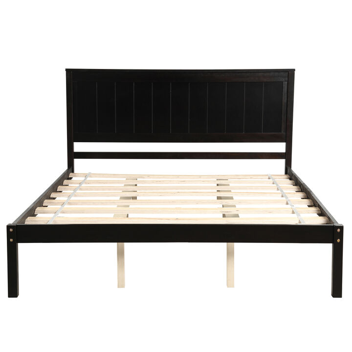 Platform Bed Frame with Headboard, Wood Slat Support, No Box Spring Needed, Queen