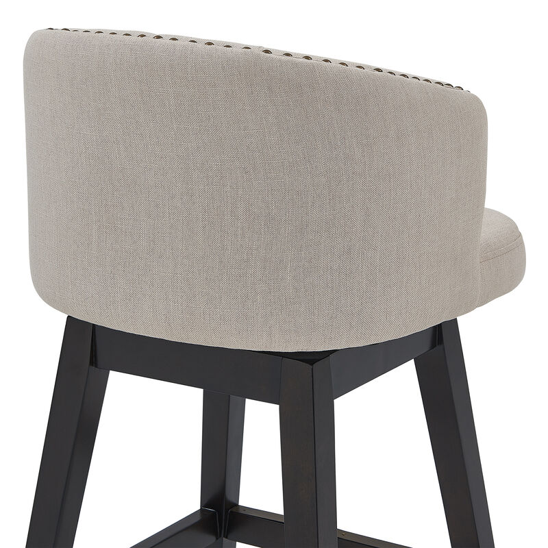 Celine  Counter Height Swivel Grey Fabric and Espresso Wood Bar Stool