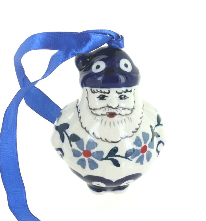 Blue Rose Polish Pottery Festive Fir Santa Ornament