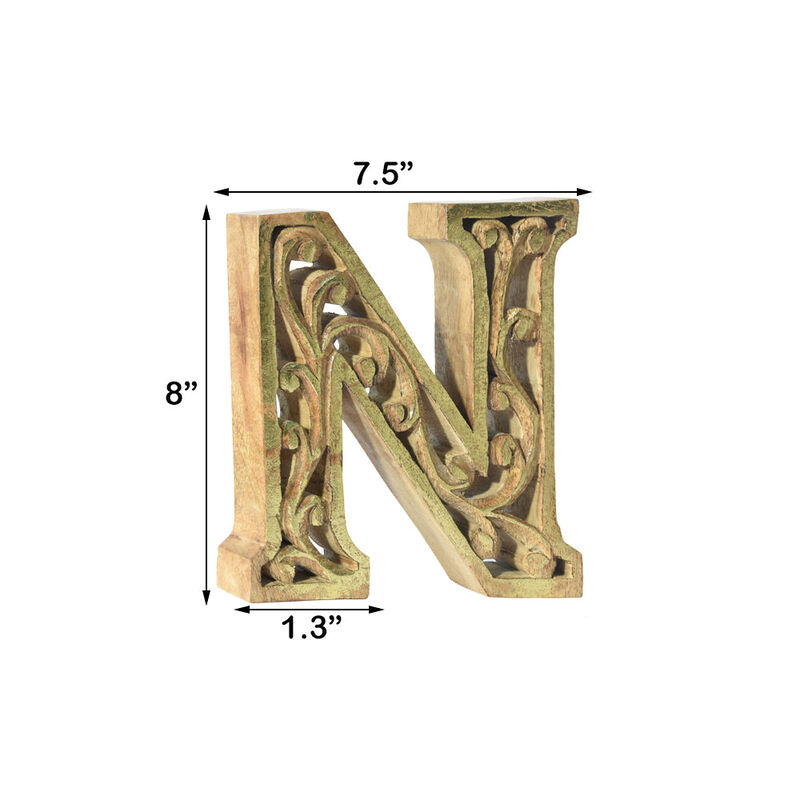 Vintage Natural Gold Handmade Eco-Friendly "N" Alphabet Letter Block For Wall Mount & Table Top Décor