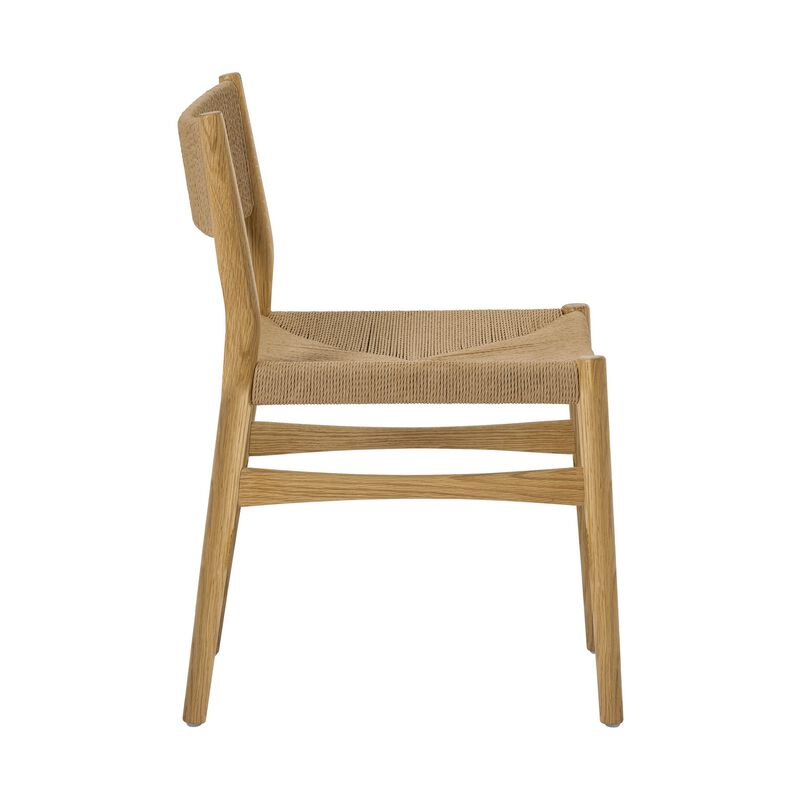 Rie Dining Side Chair Set of 2, Danish Inspired Backrest, Brown Woven - Benzara