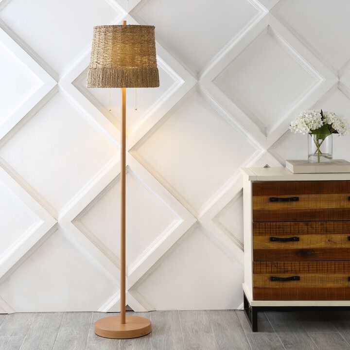 Ocata 2-Light Coastal Bohemian Iron/Rattan LED Floor Lamp with Pull-Chain