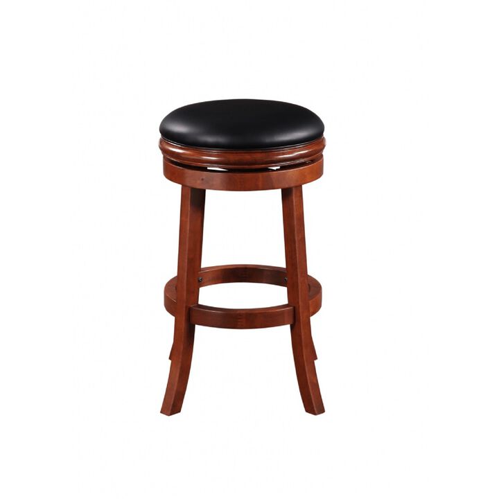 Sabi 30 inch Swivel Counter Stool, Solid Wood, Faux Leather, Brown, Black-Benzara