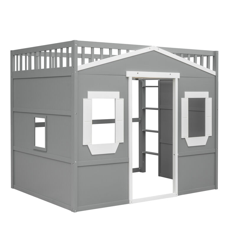 Full Size House Loft Bed With Ladder And Frame