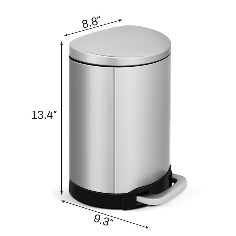 1.6 Gallon Step-On Stainless Steel Wastebasket with Lid