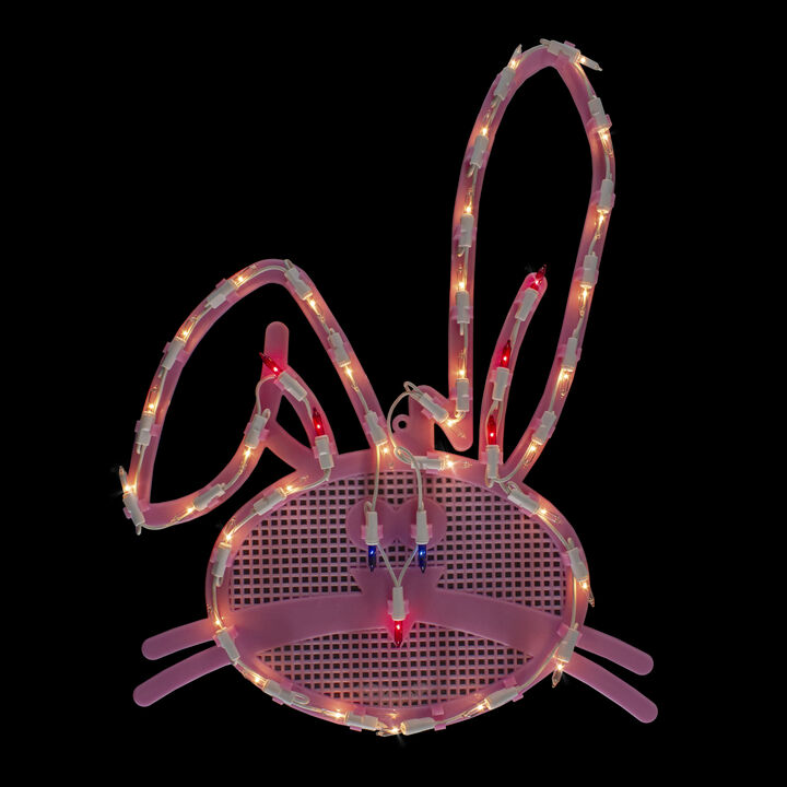 17" Lighted Pink Bunny Head Easter Window Silhouette Decoration