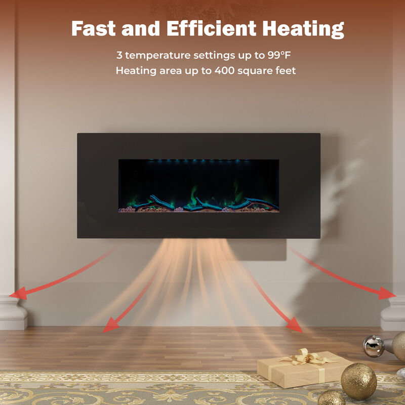 MONDAWE 42" Wall-Mounted Electric Fireplace 5120 BTU Heater with Bluetooth Speaker & Remote Control Adjustable Flame Color & Temperature Setting