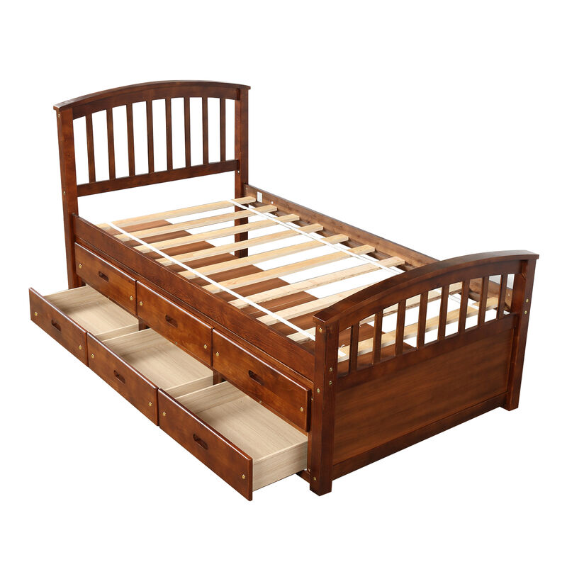 Merax Solid Wood Platform Storage Bed with 6 Drawers