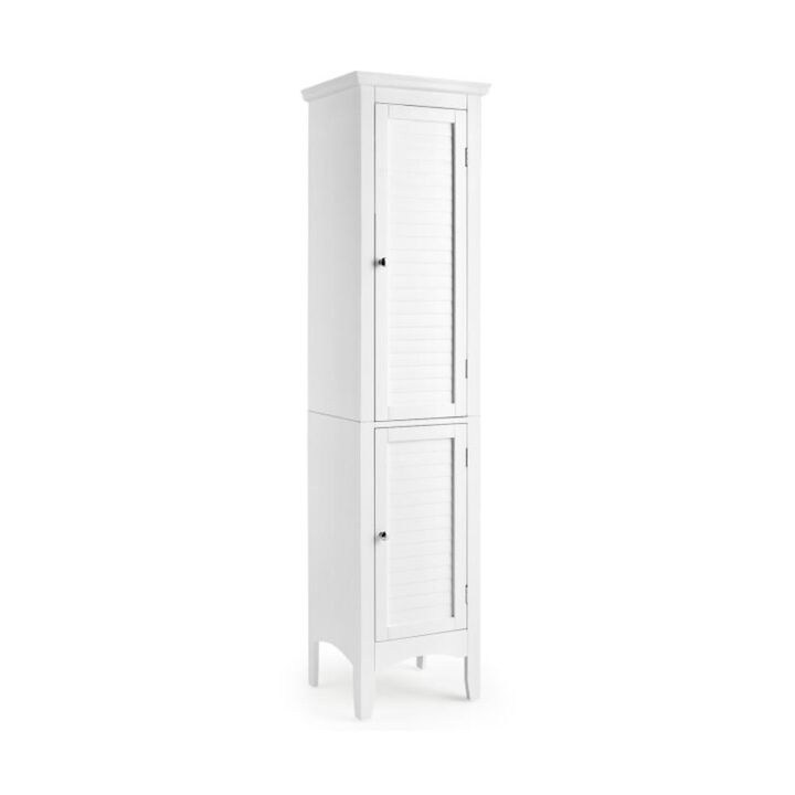 Hivvago Tall Bathroom Floor Cabinet with Shutter Doors and Adjustable Shelf-White