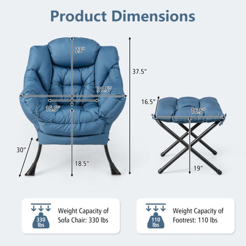 Hivvago Modern Accent Sofa Chair with Folding Footrest and Side Pocket