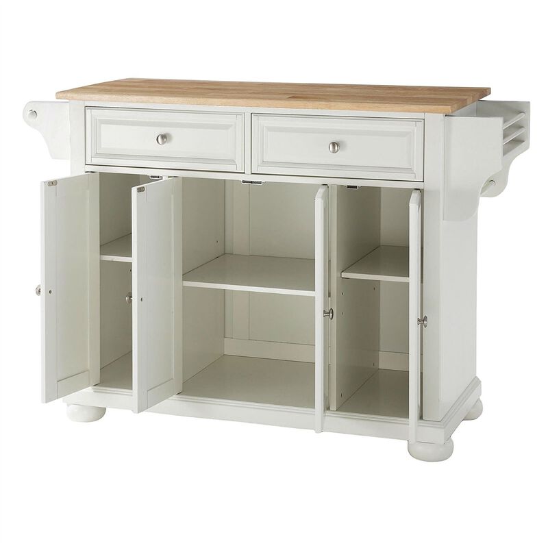 Hivvago White Kitchen Island Storage Cabinet with Solid Wood Top